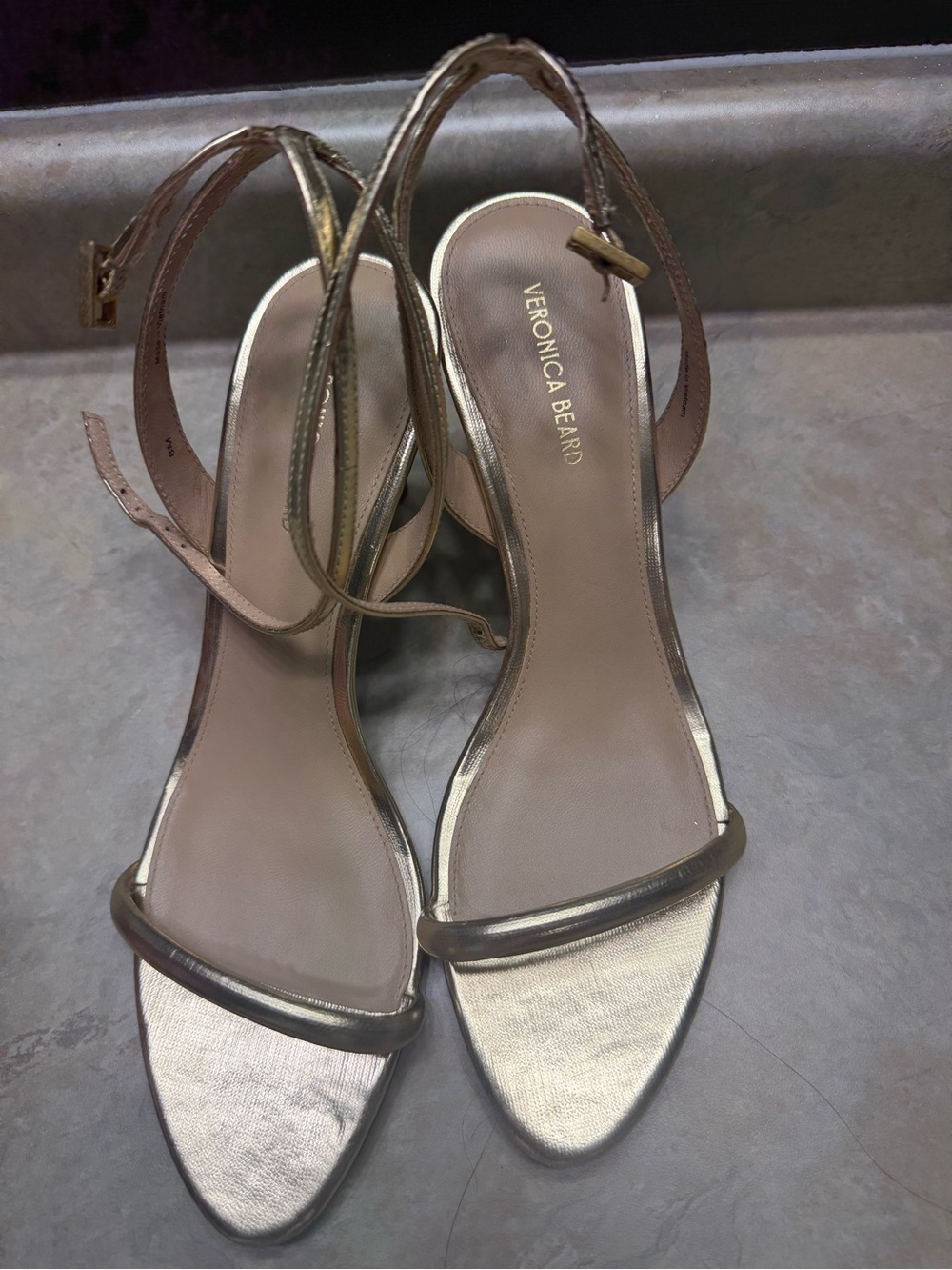 Veronica Beard Rose Gold Strappy Ankle-Heel Sandals
